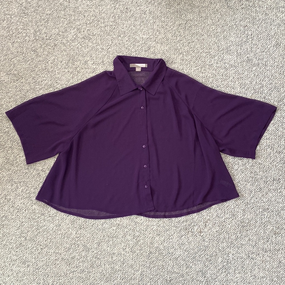 *SOLD* Sheer Purple Button Up Short Sleeve Shirt